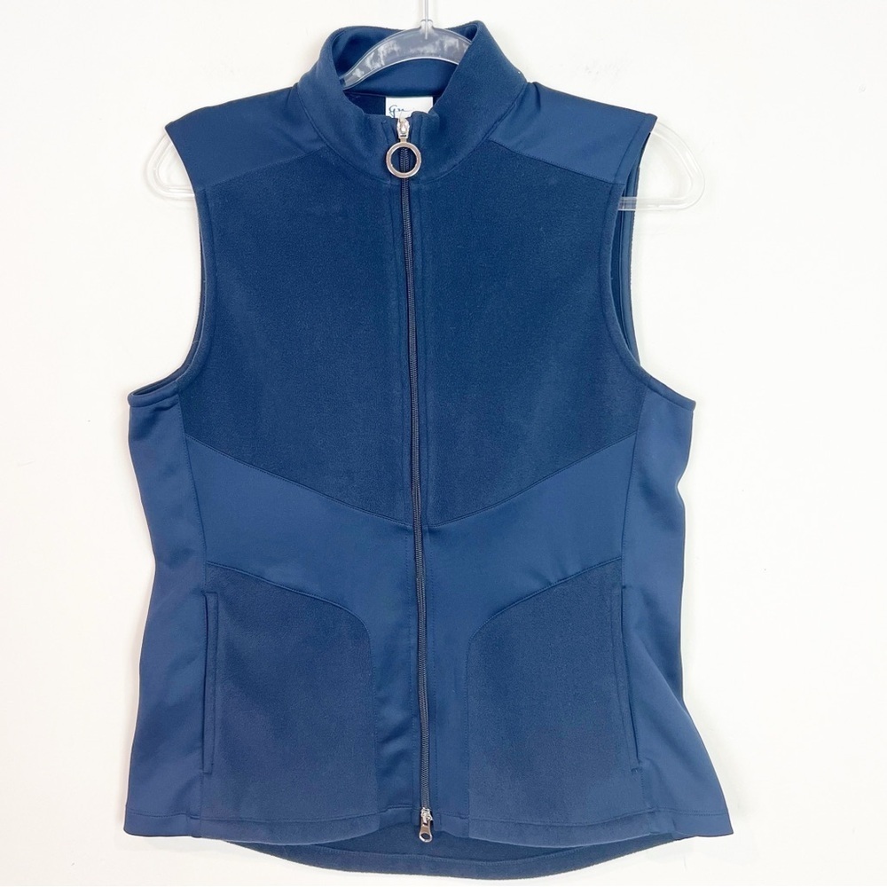 GREG NORMAN NAVY BLUE DOUBLE ZIP SLEEVELESS KNIT FLEECE MOCK NECK VEST MEDIUM